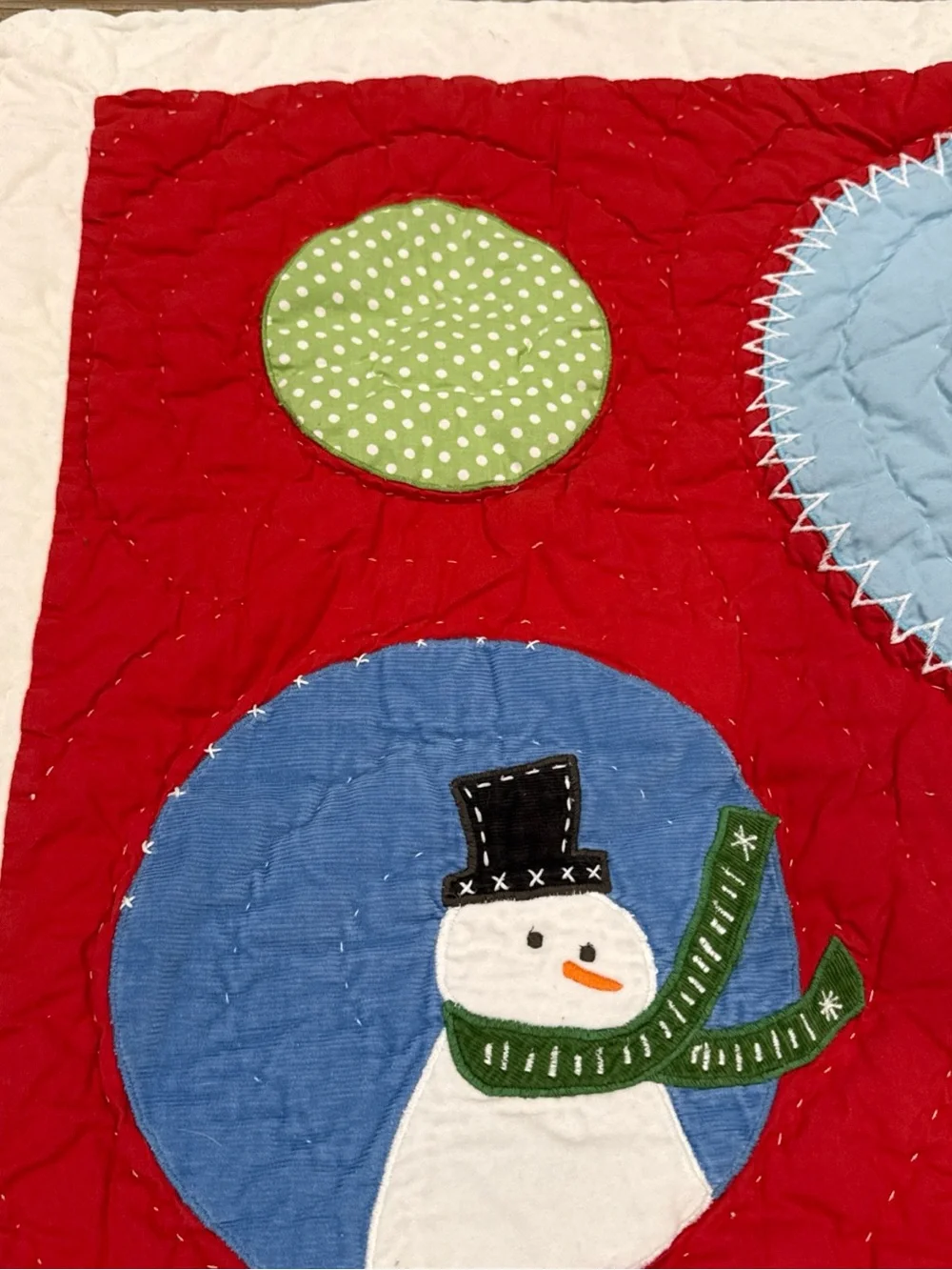 Pottery Barn Kids Reversible Christmas Quilt 48x35 Green Dot Santa VTG  Cotton